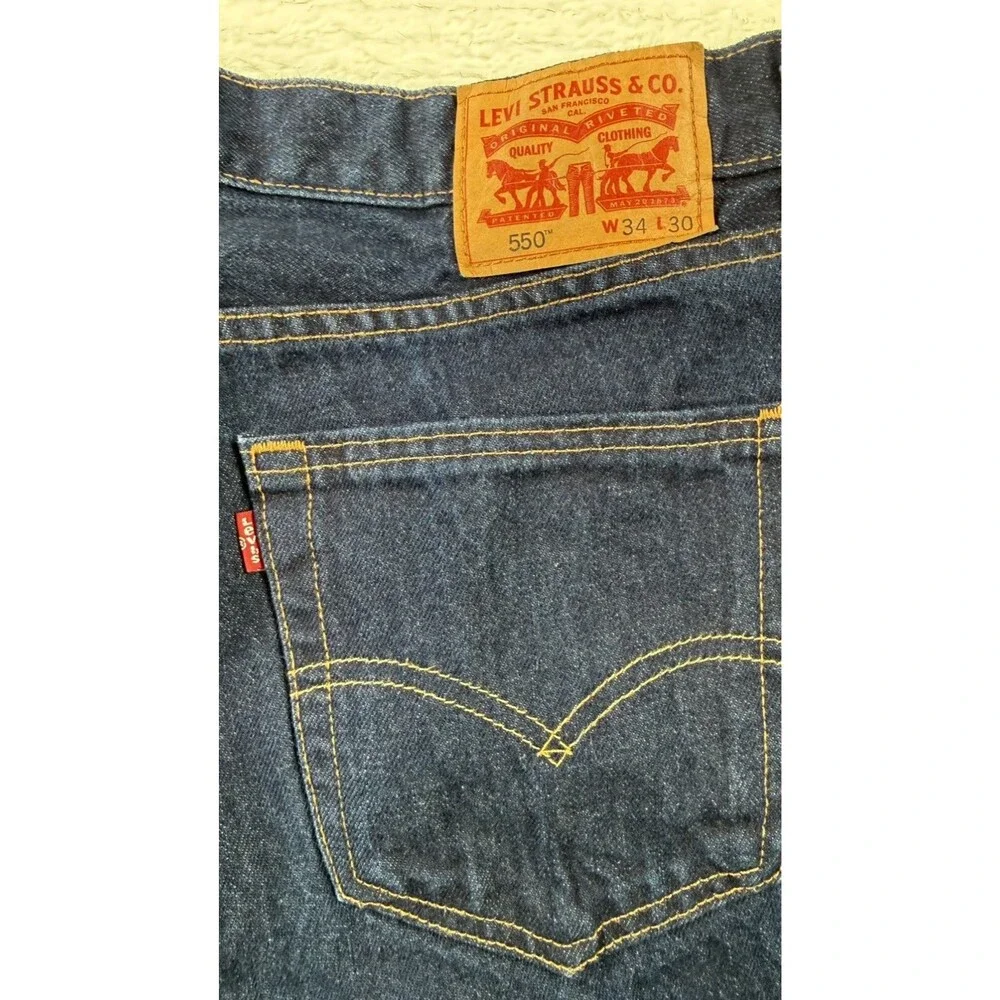 Levis 550 Relaxed Fit Jeans Mens 34x30 Dark Wash Blue Denim Tapered Leg